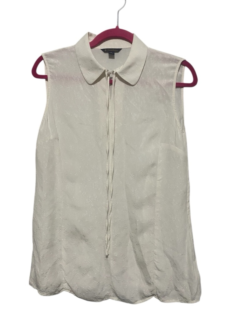 Brooks Brothers Tie-Neck Off White Textured Floral Pattern Sleeveless Top Size 6